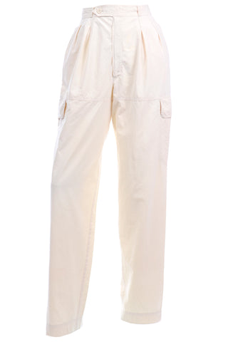 Vintage Yves Saint Laurent Cream High Waisted Pants w Cargo Pockets