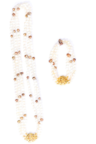 Vintage Freshwater pearl gold necklace and bracelet set