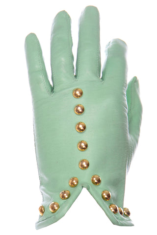Mint Green Escada Margaretha Ley Leather Gloves With Gold Studs