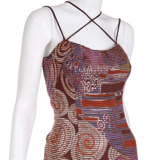 1990s Mosaic Multi Colored Strappy Vintage Evening Dress Size Medium