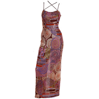 1990s Mosaic Multi Colored Strappy Vintage Evening Dress swirls