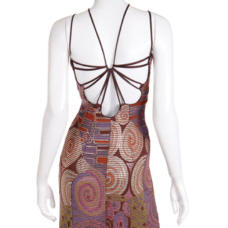 1990s Mosaic Multi Colored Vintage Evening Dress with strappy back