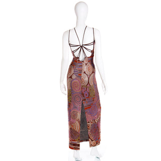 1990s Mosaic Hand Painted Multi Colored Strappy Vintage Evening Dress