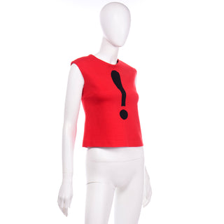 Vintage Moschino Red Sleeveless Top With Black Exclamation Point Mark Statement top