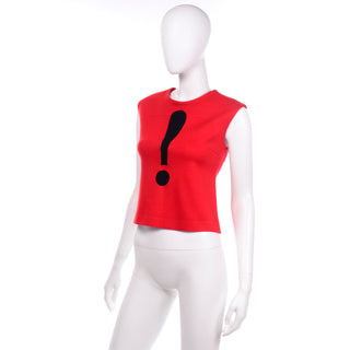 90s Vintage Moschino Red Sleeveless Top With Black Exclamation Point Mark