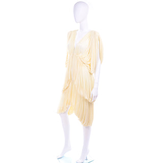 1970s Norma Kamali Attributed Cream Drape Butterfly Evening Dress 6