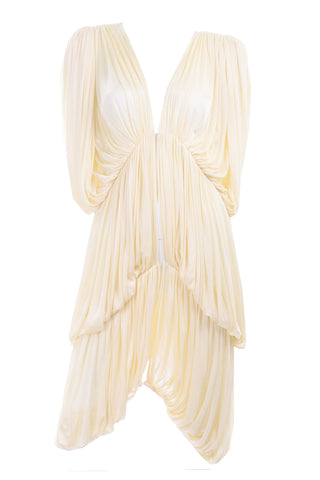 1970s Norma Kamali Attributed Cream Drape Butterfly Evening Dress 6