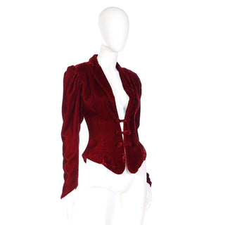 1980s Norma Kamali Victorian Style Deep Red Velvet Jacket