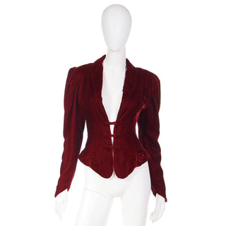 1980s Norma Kamali Victorian Style Red Velvet Jacket