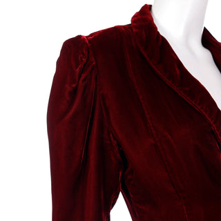 1980s Norma Kamali Victorian Style Red Velvet Jacket w/ Leg of Mutton Sleeves