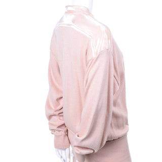 1980s Escada Margaretha Ley Silk Blend Sweater in Nude Pink w Satin Trim W Germany L/S