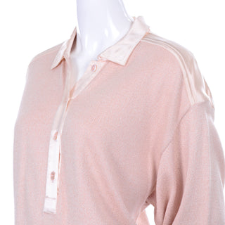 1980s Escada Margaretha Ley Silk Blend Sweater in Nude Pink w Satin Trim M/L