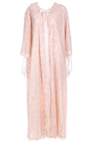 1960s Odette Barsa Vintage Nude Pink Lace Full Length Robe