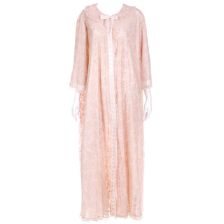 1960s Odette Barsa Vintage Nude Pink Lace Full Length Robe Collectible lingerie