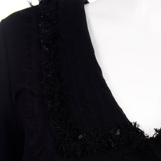 Oscar de la Renta Fall 2010 Black Dress With Raw Silk Edges & Sparkle Tinsel Trim