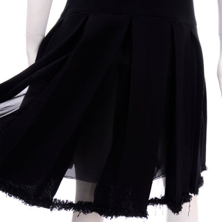 Oscar de la Renta Fall 2010 Black Dress With Raw Silk Edges & Sparkle Trim Sheer pleats