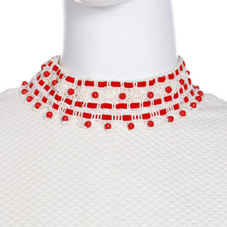 1960's Rare Oscar de la Renta Boutique Ivory Vintage Beaded Dress w Red Beads 