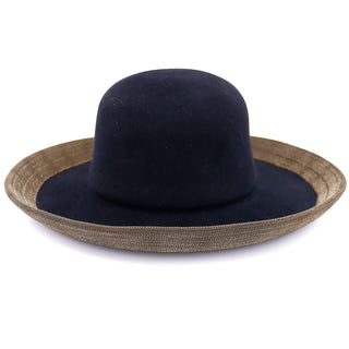 1990s Patricia Underwood Vintage Wool Black Hat with Gold Metallic Trim