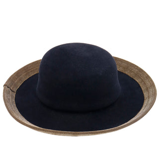 1990s Patricia Underwood Vintage Wool Black Hat with Gold Bronze Metallic Trim