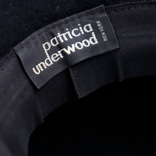1990s Patricia Underwood New York Vintage Wool Black Hat w Gold Metallic Trim 