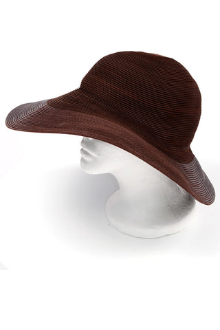 1980s Patricia Underwood Brown Corded Leather Wide Brim Floppy Hat
