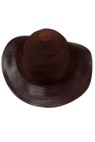 1980s Patricia Underwood Brown Corded Leather Wide Brim Floppy Hat