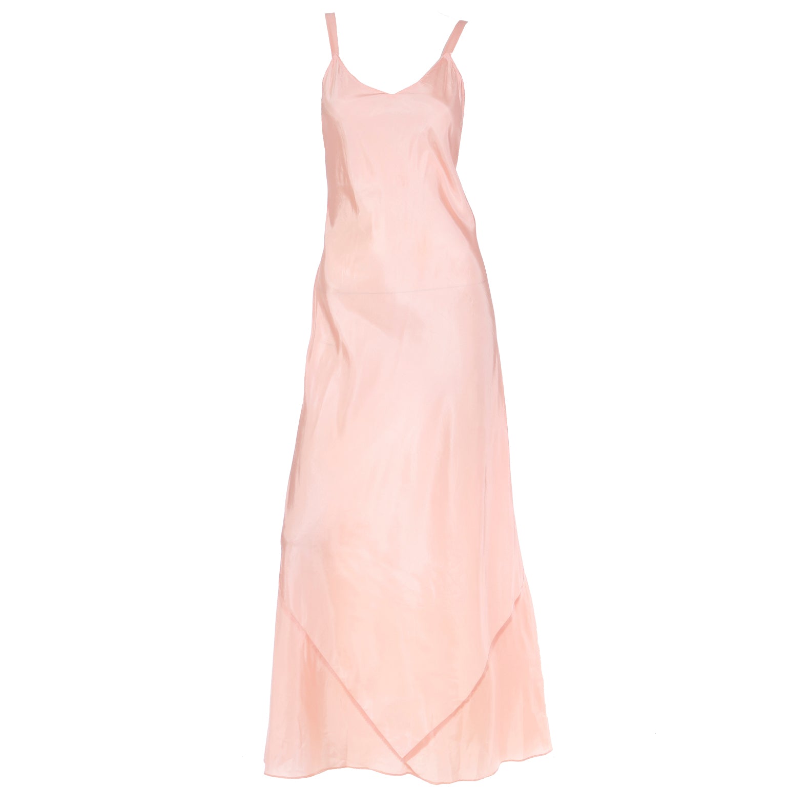 1940s Peachy Pink Long Low Back Nightgown or Slip Dress 1940s Peachy Pink Long Low Back Nightgown or Slip Dress