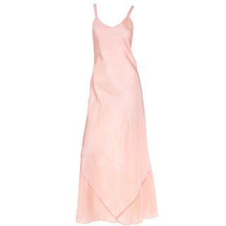 1940s Peachy Pink Long Low Back Nightgown Slip or Slip Dress with adjustable straps