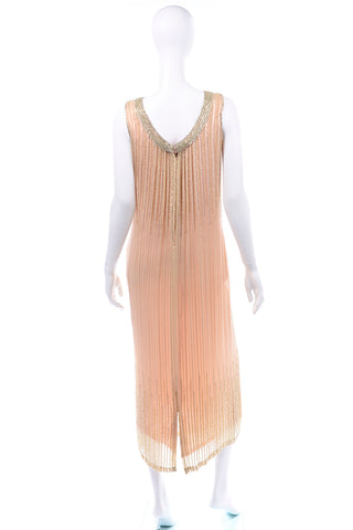 Vintage Claire Dratch boutique Beaded Peach silk dress with Gold lame 1990s