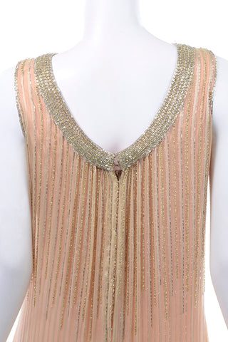 Vintage Claire Dratch boutique Beaded Peach silk dress with Gold lame Evening