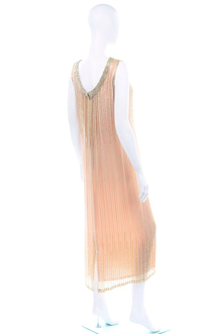 90s Vintage Claire Dratch boutique Beaded Peach silk dress with Gold lame