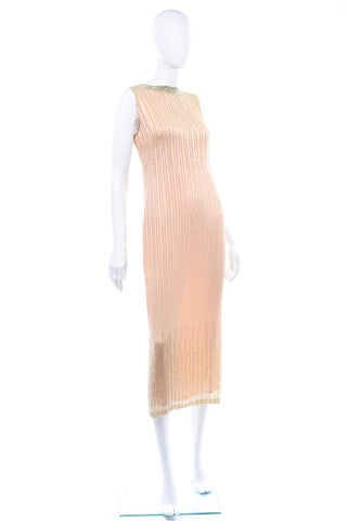 Vintage Claire Dratch boutique Beaded Peach silk dress with Gold lame Evening Gown