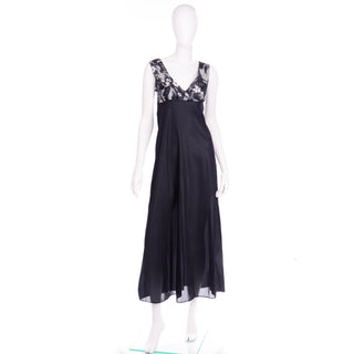 Vintage Black and White Peignoir and Negligee Set With Feathers Nylon Gown