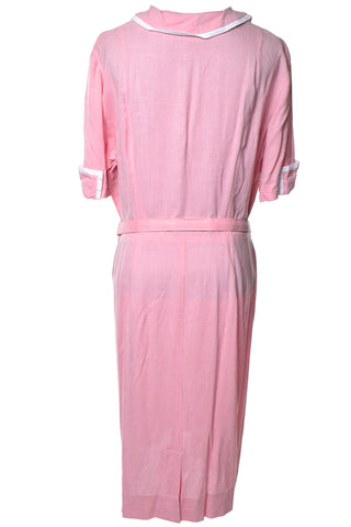Pink and White 1940's Belted House or Day Dress XL - Dressing Vintage