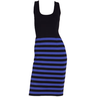 Prada Black Knit Scoop Neck Tank Dress With Blue Stripes Italy