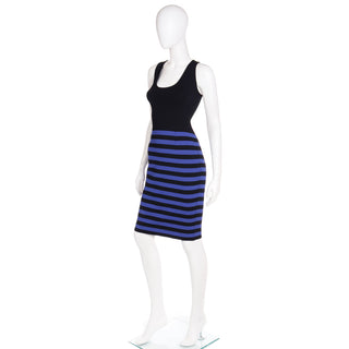 Prada Black Knit Scoop Neck Tank Dress With Blue Stripes Stretch