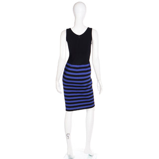 2000s Prada Black Knit Scoop Neck Tank Dress With Blue Stripes