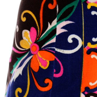 Vintage Pucci 1960s Colorful Print Velvet Skirt Signed