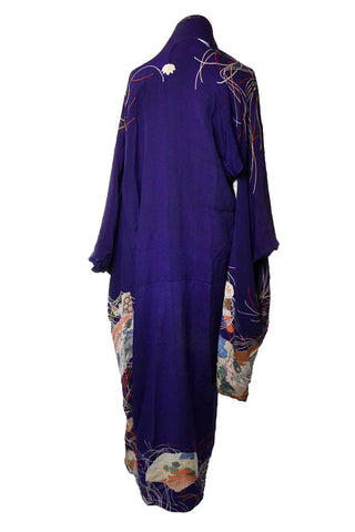 Purple Silk Vintage Kimono Older Asian Textile Estate - Dressing Vintage
