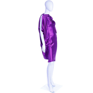 Vintage Purple Liquid Silk Draped Sleeveless Evening Dress