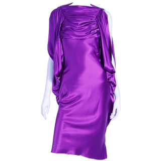 Vintage Purple Liquid Silk Draped Evening Dress unique design