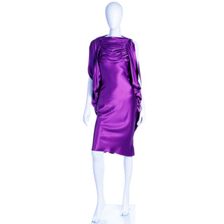 Vintage Purple Liquid Silk Draped Dramatic Evening Dress