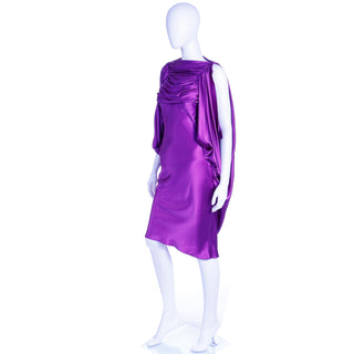 Vintage Purple Liquid Silk Draped Evening Dress Designer