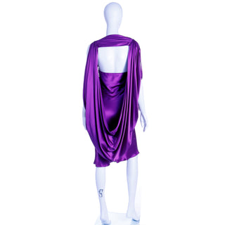 Vintage Purple Liquid Silk Draped Evening Dress with open back 