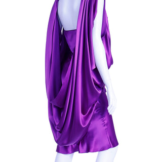 Vintage Purple Liquid Silk Draped Evening Dress open back size 4/6