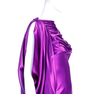 Vintage Purple Liquid Silk Draped Evening Dress luxurious fabric