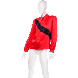 70s Vintage Valentino Red & Black Silk Blouse