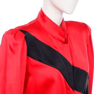 1970s Long Sleeve Vintage Valentino Red & Black Silk Blouse