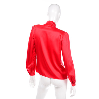 Vintage Valentino Red & Black Silk Blouse Top W Long Sleeves