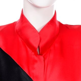 Vintage Valentino Red & Black Silk Blouse w Diagonal Stripe